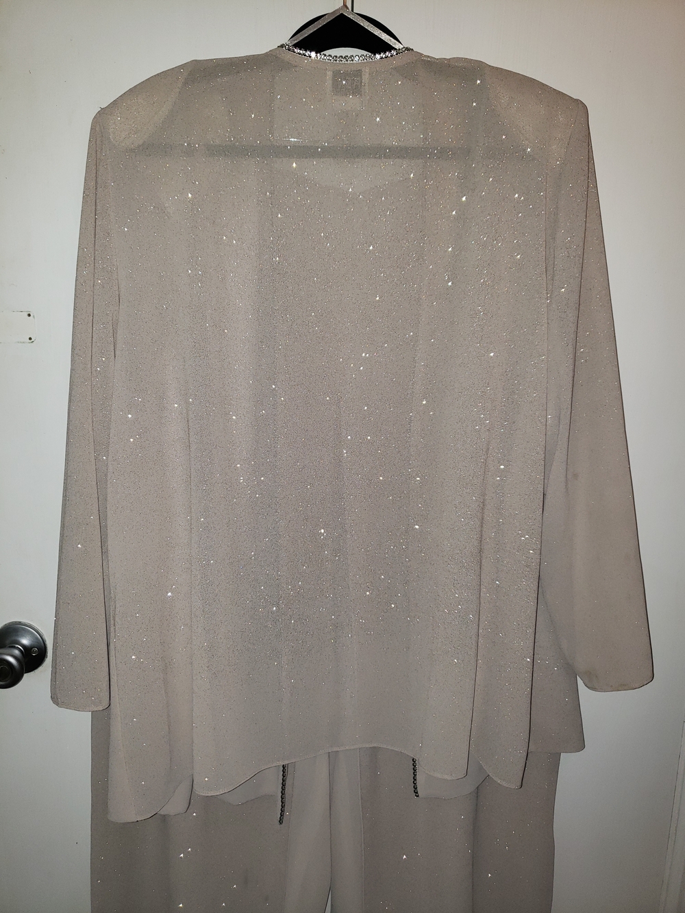 R&M Richards Taupe Sparkle Open-Front Jacket Pant Suit 22W - Picture 3 of 14